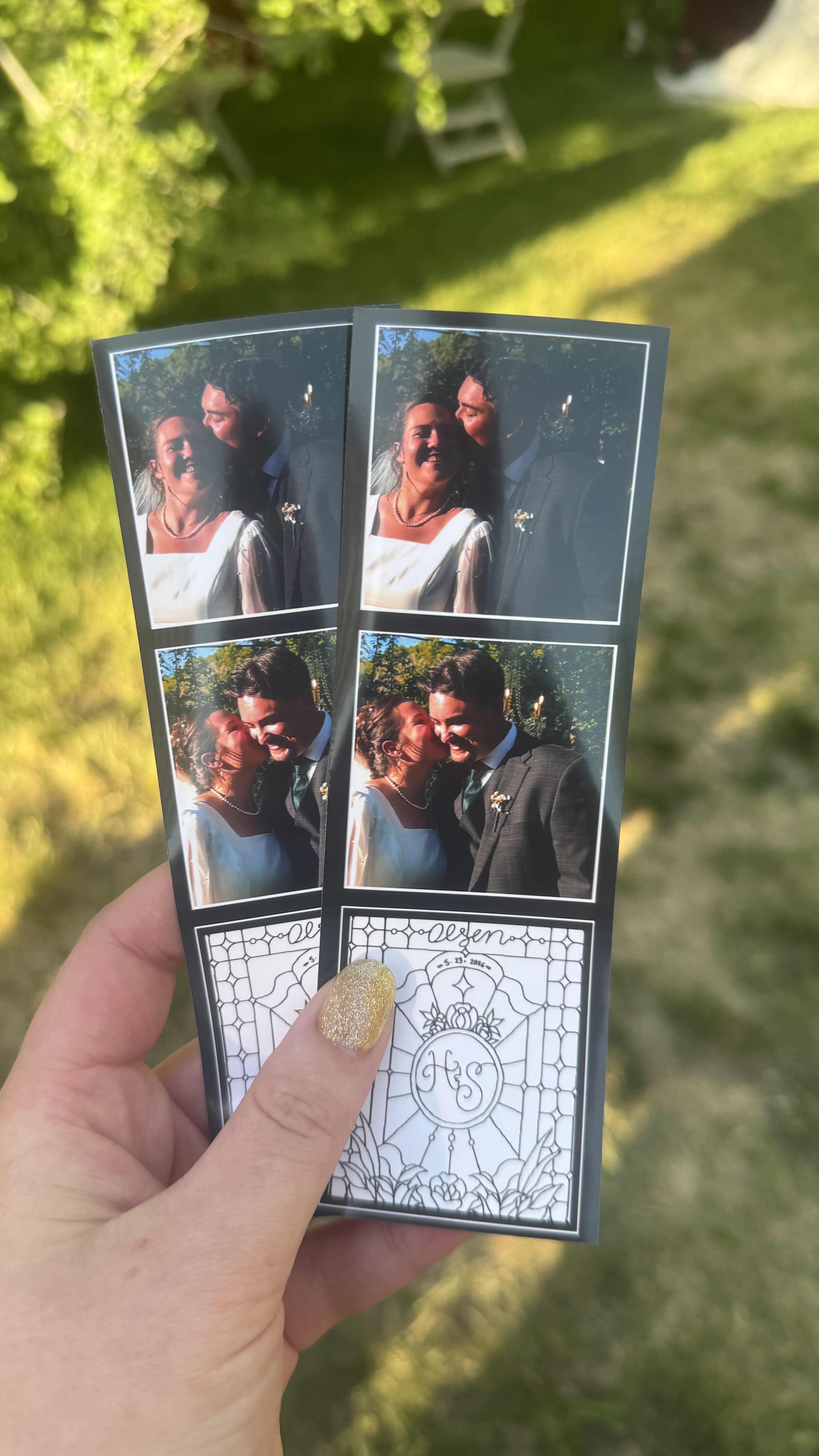 Couple using the photo booth
